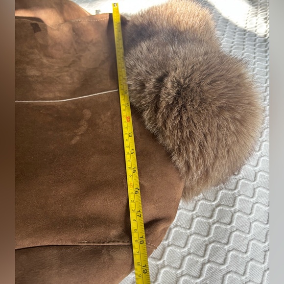 Women's Shearling Fur and Arctic Fox Coat Beige Knee Length Size S/M - Picture 13 of 14